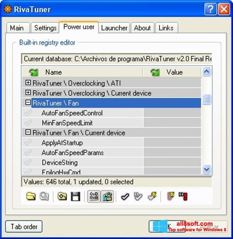 Posnetek zaslona RivaTuner Windows 8