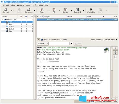 Posnetek zaslona Claws Mail Windows 8