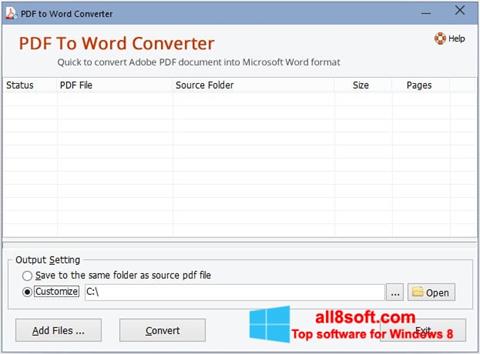 Posnetek zaslona PDF to Word Converter Windows 8