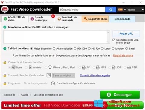 Posnetek zaslona Fast Video Downloader Windows 8