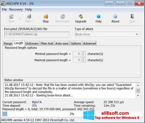 Posnetek zaslona Advanced Archive Password Recovery Windows 8