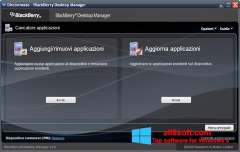 Posnetek zaslona BlackBerry Desktop Manager Windows 8