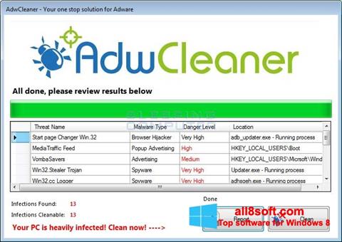 Posnetek zaslona AdwCleaner Windows 8
