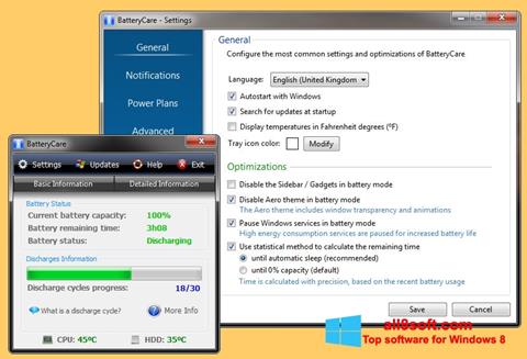 Posnetek zaslona BatteryCare Windows 8