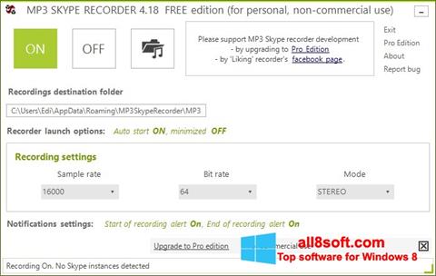 Posnetek zaslona MP3 Skype Recorder Windows 8