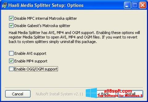 Posnetek zaslona Haali Media Splitter Windows 8