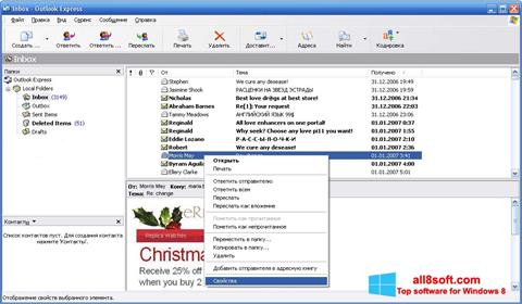 Posnetek zaslona Outlook Express Windows 8