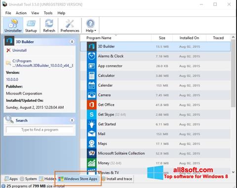 Posnetek zaslona Uninstall Tool Windows 8