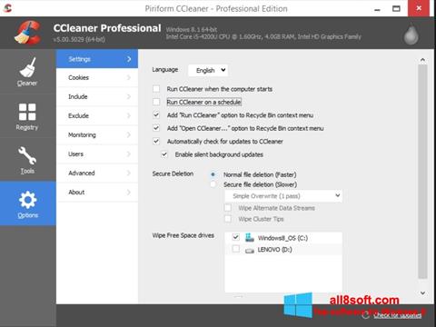 Posnetek zaslona CCleaner Windows 8