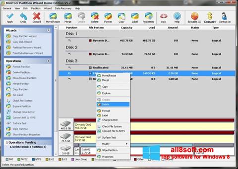 Posnetek zaslona MiniTool Partition Wizard Windows 8