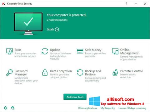 Posnetek zaslona Kaspersky Total Security Windows 8