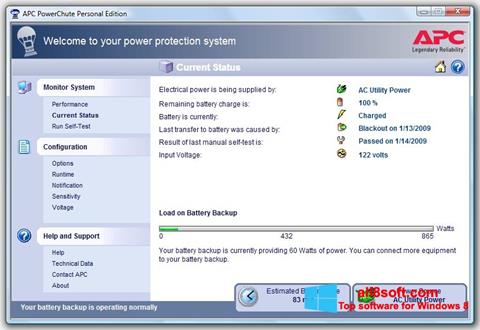 Posnetek zaslona PowerChute Personal Edition Windows 8