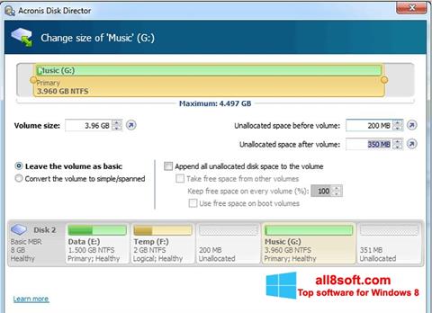 Posnetek zaslona Acronis Disk Director Suite Windows 8
