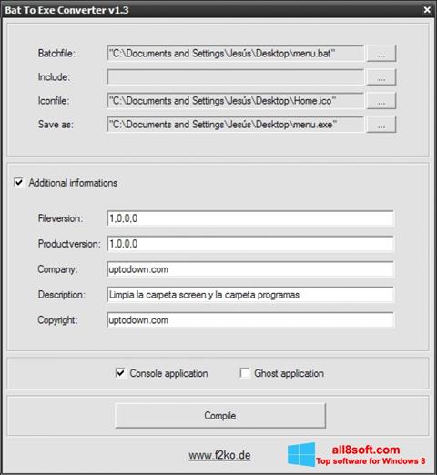 Posnetek zaslona Bat To Exe Converter Windows 8