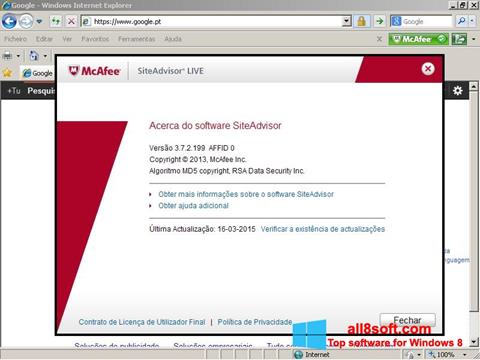 Posnetek zaslona McAfee SiteAdvisor Windows 8