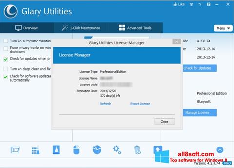 Posnetek zaslona Glary Utilities Windows 8
