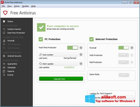 Posnetek zaslona Avira Free Antivirus Windows 8