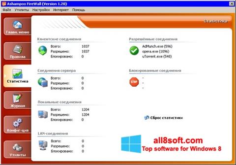 Posnetek zaslona Ashampoo Firewall Windows 8