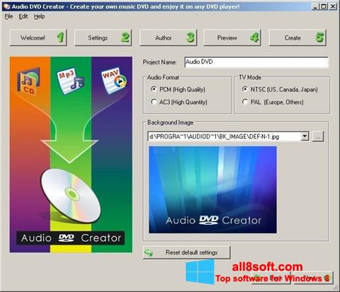 Posnetek zaslona Audio DVD Creator Windows 8
