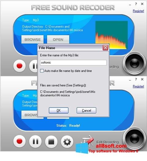 Posnetek zaslona Free Sound Recorder Windows 8