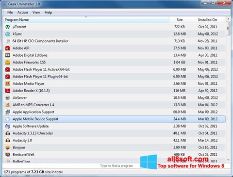 Posnetek zaslona Geek Uninstaller Windows 8