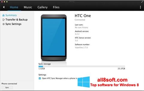Posnetek zaslona HTC Sync Windows 8