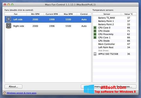 Posnetek zaslona Macs Fan Control Windows 8