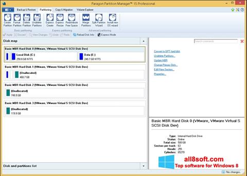 Posnetek zaslona Paragon Partition Manager Windows 8