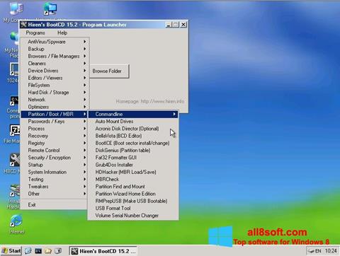 Posnetek zaslona Hirens Boot CD Windows 8