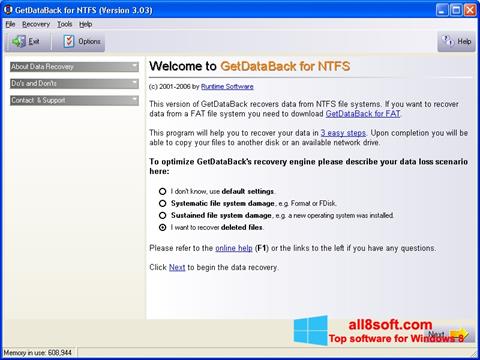 Posnetek zaslona GetDataBack Windows 8