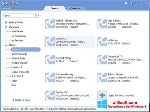 Posnetek zaslona RaidCall Windows 8