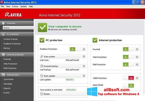Posnetek zaslona Avira Internet Security Windows 8