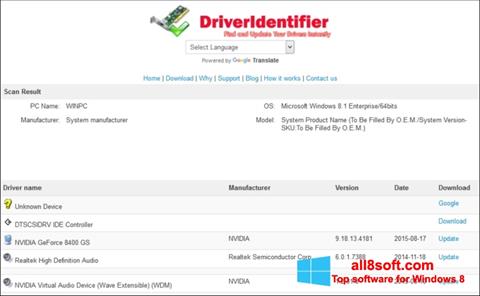 Posnetek zaslona Driver Identifier Windows 8