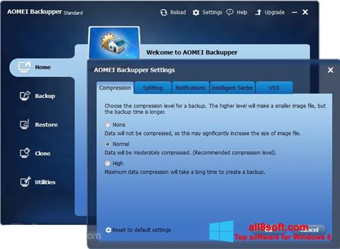 Posnetek zaslona AOMEI Backupper Windows 8