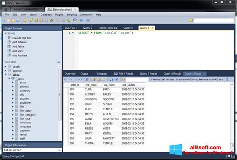 Posnetek zaslona MySQL Workbench Windows 8
