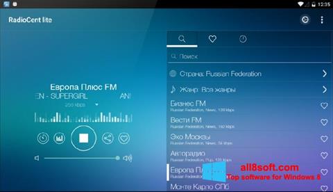 Posnetek zaslona Radiocent Windows 8