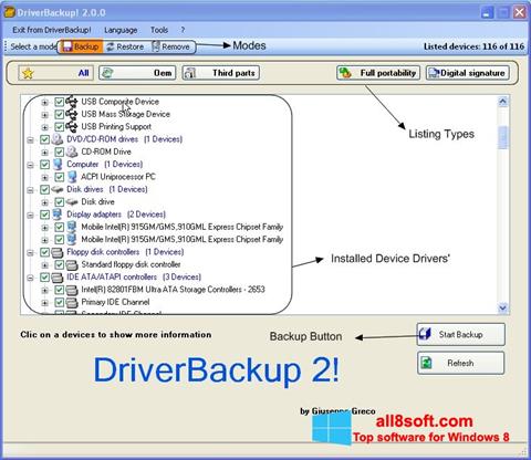 Posnetek zaslona Driver Backup Windows 8