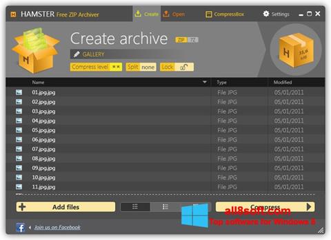 Posnetek zaslona Hamster Free ZIP Archiver Windows 8