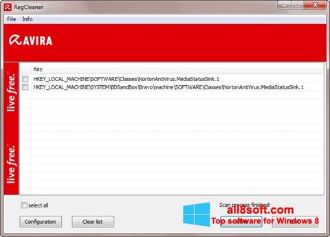 Posnetek zaslona Avira Registry Cleaner Windows 8
