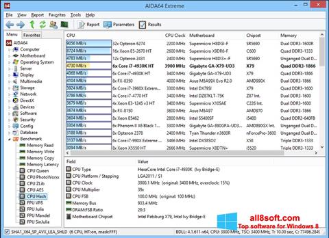 Posnetek zaslona AIDA32 Windows 8
