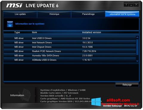 Posnetek zaslona MSI Live Update Windows 8